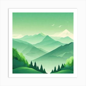 Misty mountains background in green tone 188 Art Print