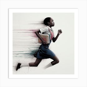 Girl Running With Books Art Print