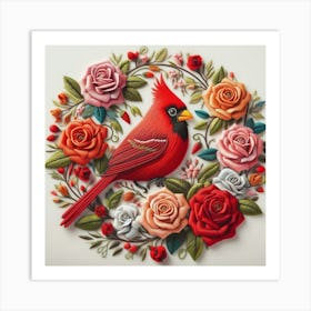 Cardinal With Flowers Art Print