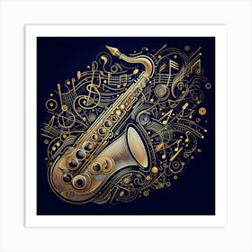 Saxophone On Black Background Art Print