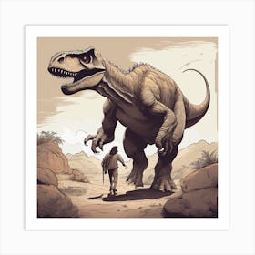 A dinosaur met a man Art Print