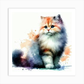 Whiskers in Watercolor: A Serene Feline Portrait Art Print