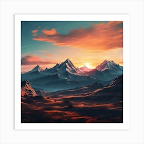 Nature Magic: Sunset Over Mountains Canvas Art Art Print