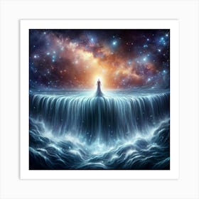 Woman Standing On A Waterfall 1 Art Print