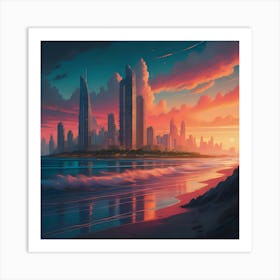 Dubai Skyline at Dawn Futuristic Cinematic Poster Art Print