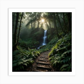 Enchanted Forest Path Shrouded In Mist Art Print