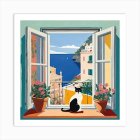 Default Open Window With Cat Matisse Style Amalfi Coast 3 Art 1 Art Print