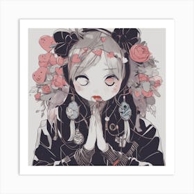 Anime Girl With Flowers Art Print