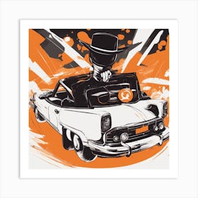 A Silhouette Of A Car Wearing A Black Hat And Laying On Her Back On A Orange Screen, In The Style Of Art Print