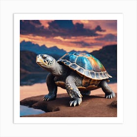 Turtle On A Rock Art Print