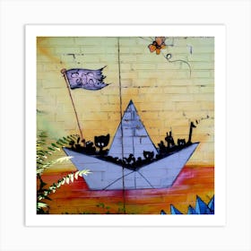 Cat On A Boat Art Print