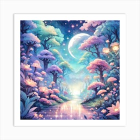 A Fantasy Forest With Twinkling Stars In Pastel Tone Square Composition 225 Art Print