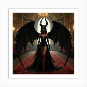 Succubus With Dark Wings And A Seductive Gaze In A Gothic Ballroom 1 Art Print