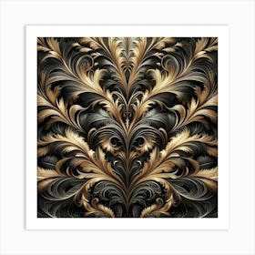 Gold And Black Floral Wallpaper Art Print