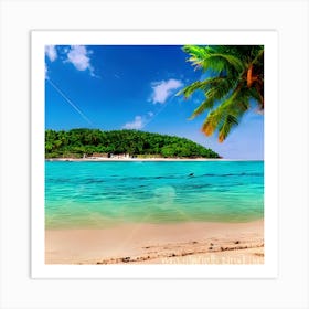 Tropical Beach With Palm Trees Art Print