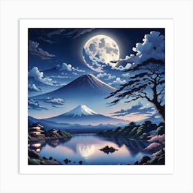 Moonlight Over Japanese Mountains Art Print