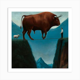 Bull On A Rope Art Print