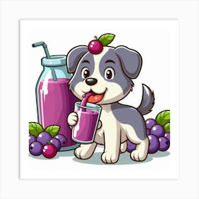 Cartoon Dog Drinking Juice Art Print