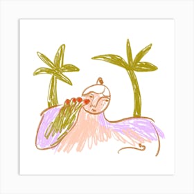Girl With Palmtrees Square Art Print