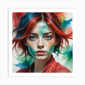 Portrait Of A Girl With Colorful Hair Art Print