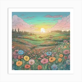 Sunset In The Meadow Art Print