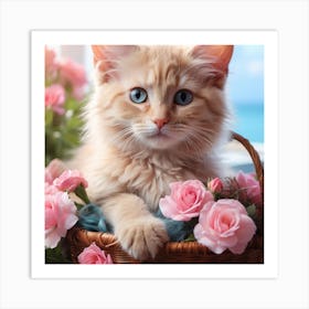 Kitten In A Basket Art Print