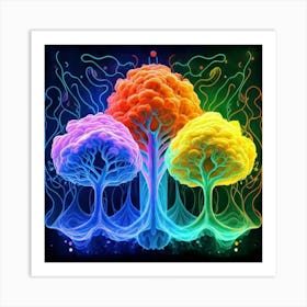 Three Colorful Trees in neon colors 16 Art Print