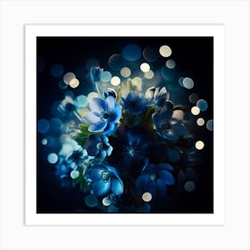 Blue Flowers With Bokeh Art Print