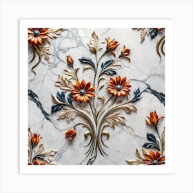 Abstract Flowers On Marble Art Print