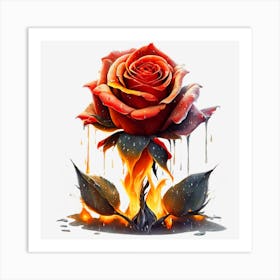 Rose On Fire Art Print