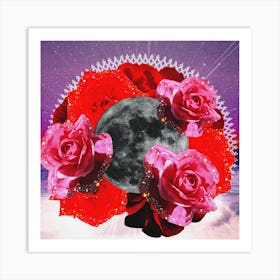 Sparkly Floral Moon Collage Square Art Print