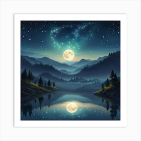 Moonlight Over Lake 5 Art Print