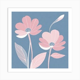 A White And Pink Flower In Minimalist Style Square Composition 588 Art Print