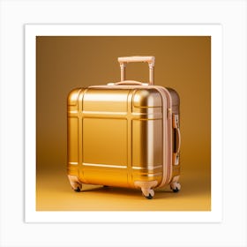 Gold Suitcase On Yellow Background Art Print