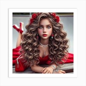 Curly Haired Girl Art Print