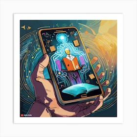 Illustration Of A Hand Holding A Smartphone Art Print