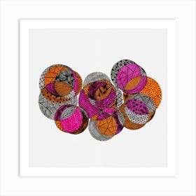 Circles Interlocking Pink Orange Gray Abstract Art Print