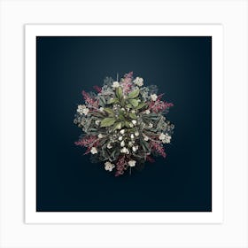 Vintage Mountain Silverbell Flower Wreath on Teal Blue n.2237 Art Print