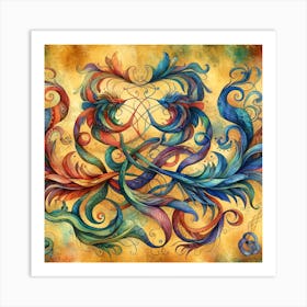 Dragons Tails Watercolor Mythical Creatures Wall Art 2 Art Print