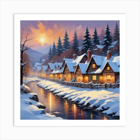 Winter Village Paintings Art Print Art Print