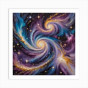 A Surreal Abstract Painting With Swirling Galaxies Nebulae And Stars Using Deep Blues Purples And Go 3925856795 Art Print