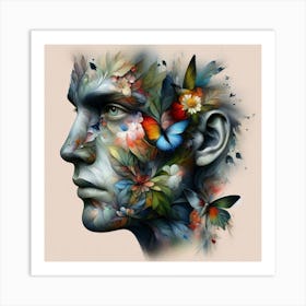 Man's Face With Butterflies Art Print