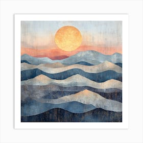 Sunset Over Waves Canvas Print Art Print