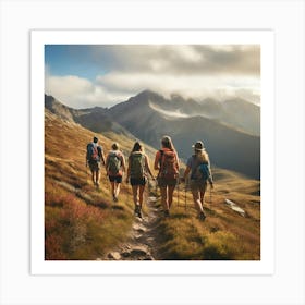 Group Of Hikers paintings art print Art Print