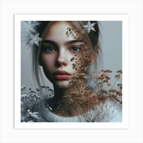 Winter Girl With Flowers Art Print