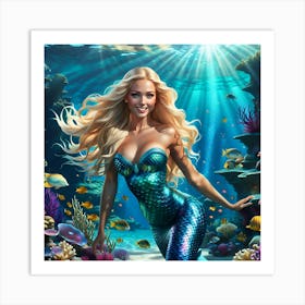 Beautiful Mermaid In Her Underwater World Art Print