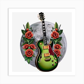 Roses And Guitar Art Print