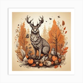 Deer In Autumn Forest Art Print