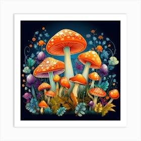 Mushrooms And Flowers 69 Art Print