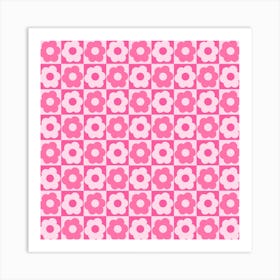 Floral Checker Pink Square Art Print
